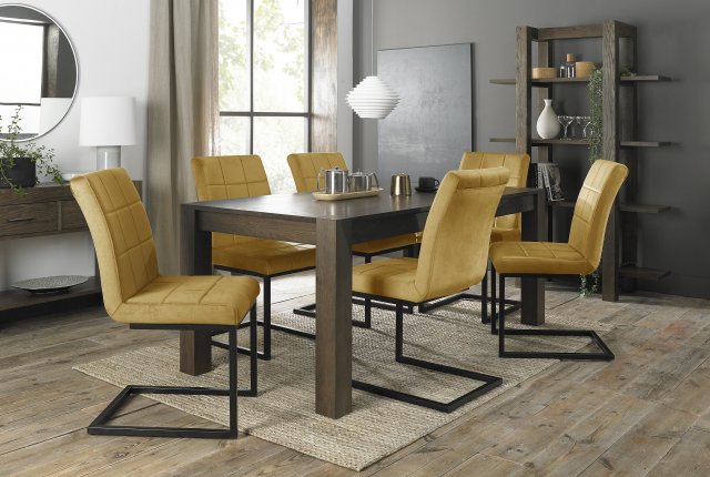 Premier Collection Turin Dark Oak 6-10 Seater Dining Table & 6 Lewis Mustard Velvet Cantilever Chairs with Sand Black Powder Coated Frame