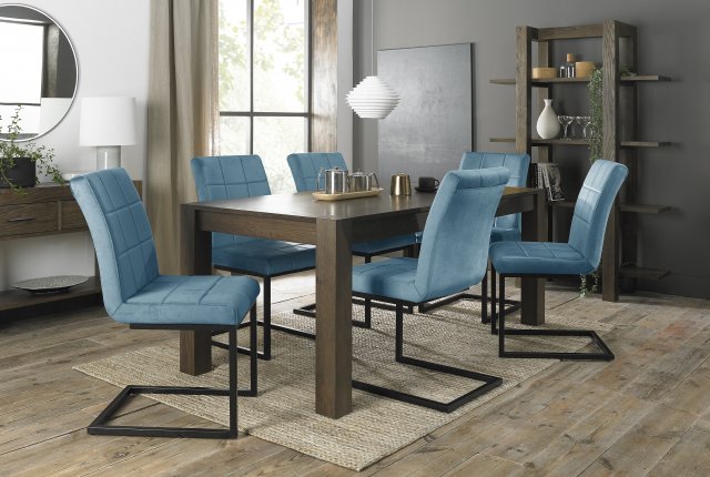 Premier Collection Turin Dark Oak 6-10 Seater Dining Table & 6 Lewis Petrol Blue Cantilever Chairs with Sand Black Powder Coated Frame