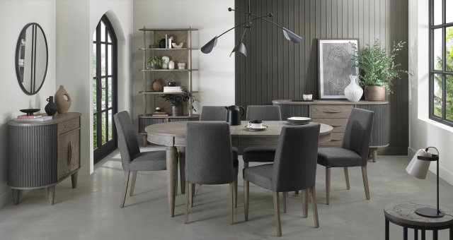 Bentley Designs Monroe Silver Grey 6-8 Seater Dining Table & 6 Monroe Silver Grey Upholstered Chairs- Slate Grey Fabric