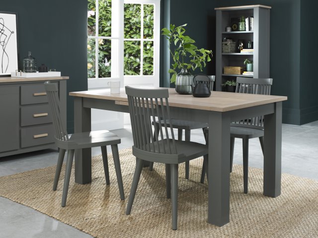 Bentley Designs Oakham Dark Grey & Scandi Oak 4-6 Seater Dining Table & 4 Ilva Spindle Chairs- Dark Grey- lifestyle