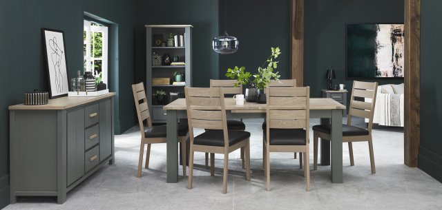 Bentley Designs Oakham Dark Grey & Scandi Oak 6-8 Seater Dining Table & 6 Oakham Scandi Oak Chairs-  Dark Grey Bonded Leather