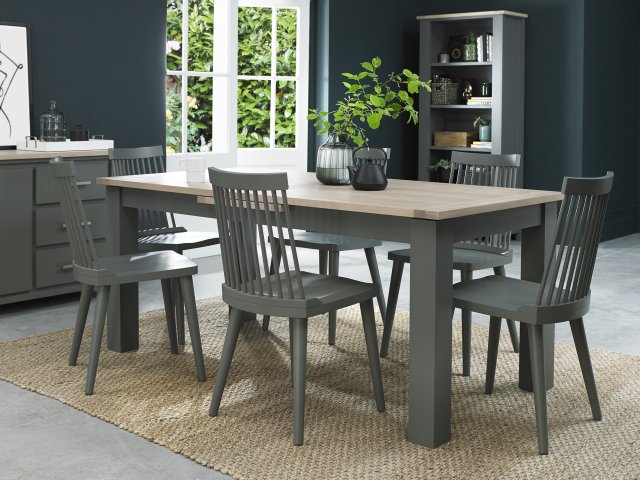 Bentley Designs Oakham Dark Grey & Scandi Oak 6-8 Seater Dining Table & 6 Ilva Spindle Chairs- Dark Grey- lifestyle