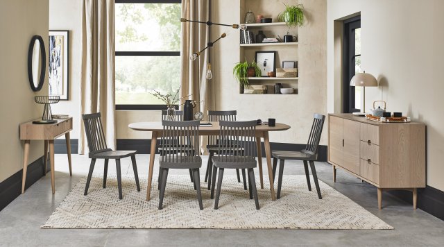 Bentley Designs Dansk Scandi Oak & Ilva 6 Seater Dining Set- Dark Grey- feature