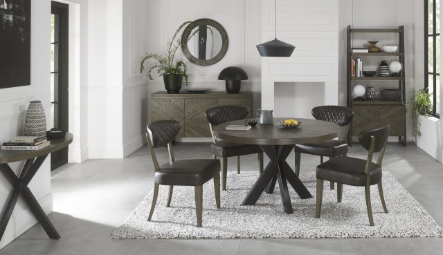 Bentley Designs Ellipse Fumed Oak 4 Seater Dining Set & 4 Uph Chairs- Old West Vintage- feature