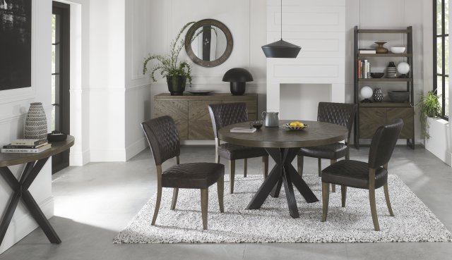 Bentley Designs Ellipse & Logan Fumed Oak 4 Seater Dining Set & 4 Uph Chairs- Old West Vintage- feature