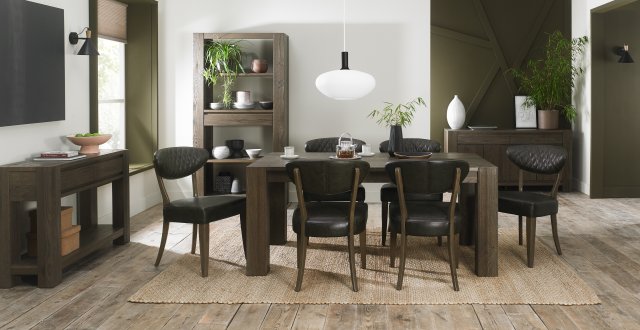 Bentley Designs Logan & Ellipse Fumed Oak 6 Seater Dining Set & 6 Uph Chairs- Old West Vintage- feature