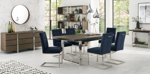 Bentley Designs Tivoli Dark Oak 6-8 Seater Dining Set & 6 Cantilever Chairs- Dark Blue Velvet Fabric- feature