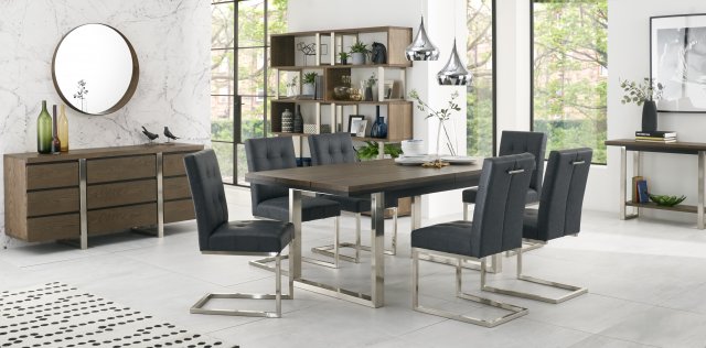 Bentley Designs Tivoli Dark Oak 6-8 Seater Dining Set & 6 Cantilever Chairs- Black Mottled Faux Leather- feature