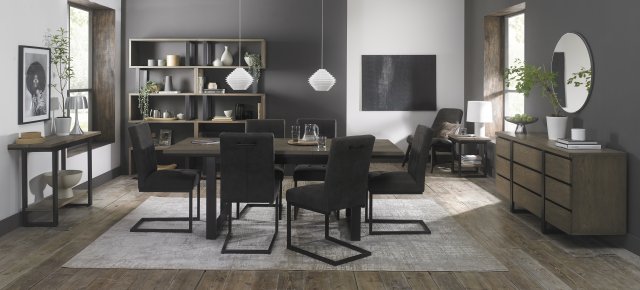 Bentley Designs Tivoli Weathered Oak 4-6 Seater Dining Set & 6 Indus Cantilever Chairs- Dark Grey Fabric- feature