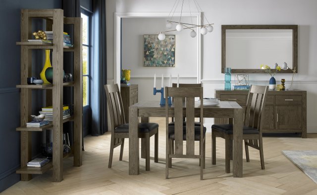 Bentley Designs Turin Dark Oak 4-6 Seater Dining Set & 4 Slat Back Chairs Upholstered in Distressed Bonded Leather- feature