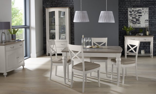 Bentley Designs Montreux Grey Washed Oak & Soft Grey 4-6 Seater Dining Set & 4 X Back Chairs in Grey Bonded Leather- feature