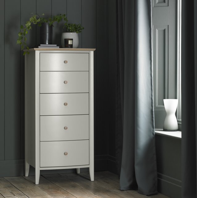 Premier Collection Whitby Scandi Oak & Soft Grey 5 Drawer Chest