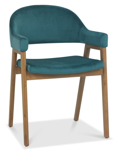Camden Rustic Oak Upholstered Arm Chair in an Azure Velvet Fabric Pair