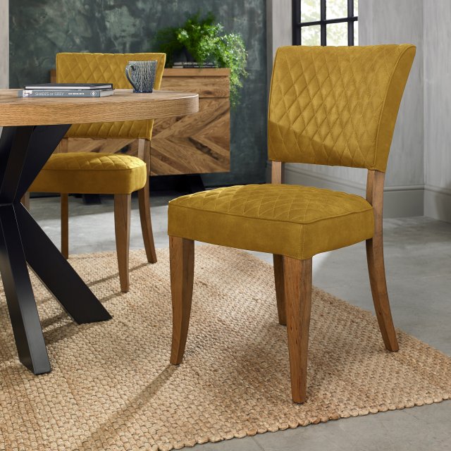 Bentley Designs Logan Rustic Oak Upholstered Chair- Mustard Velvet Fabric- feature shot