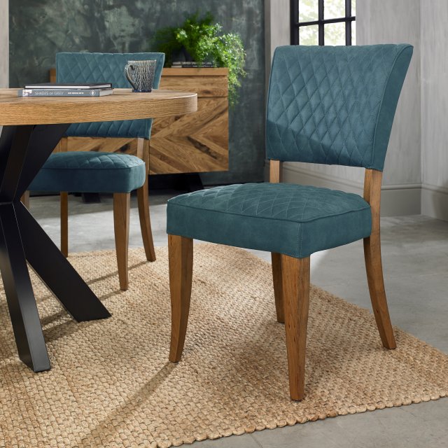 Bentley Designs Logan Rustic Oak Upholstered Chair- Azure Velvet Fabric- feature shot