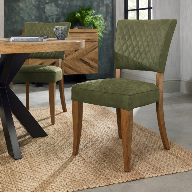 Bentley Designs Logan Rustic Oak Upholstered Chair- Cedar Velvet Fabric- feature shot