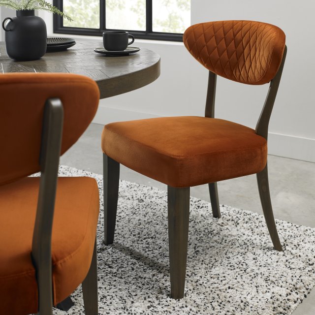 Ellipse Fumed Oak Upholstered Chair - Rust Velvet Fabric - feature