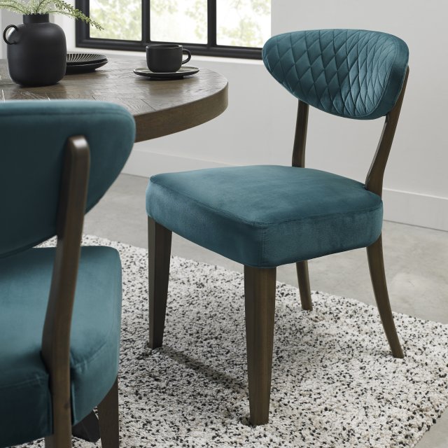 Ellipse Fumed Oak Upholstered Chair - Azure Velvet Fabric - feature