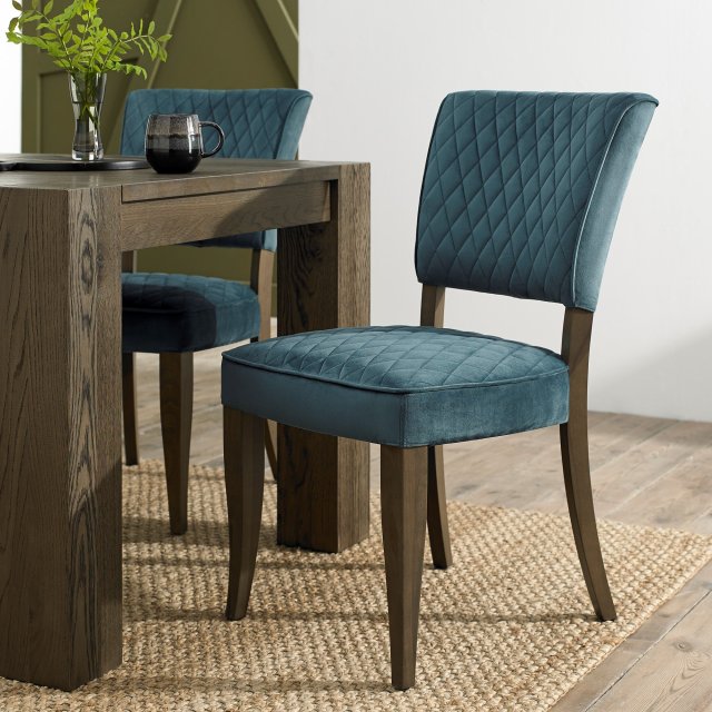 Bentley Designs Logan Fumed Oak Upholstered Chair- Velvet Azure Fabric- feature shot