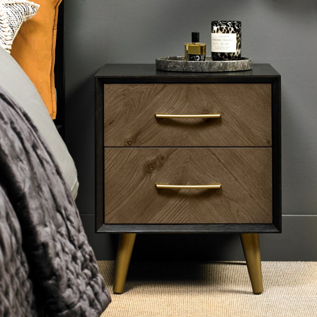 Bentley Designs Sienna Fumed Oak 2 drawer nightstand - feature