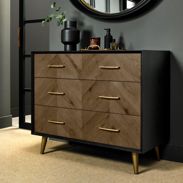 Bentley Designs Sienna Fumed Oak 3 drawer wide chest - feature