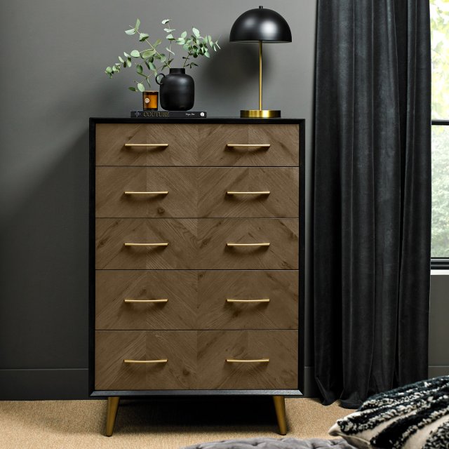 Bentley Designs Sienna Fumed Oak 5 drawer tall chest - feature