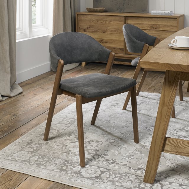 Signature Collection Camden Rustic Oak Upholstered Chair in a Dark Grey Fabric (Pair)