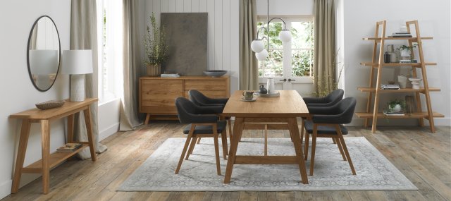 Signature Collection Camden Rustic Oak 4-6 Seater Table & 4 Arm Chairs in Dark Grey Fabric