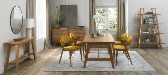Signature Collection Camden Rustic Oak 4-6 Seater Table & 4 Side Chairs in Mustard Velvet