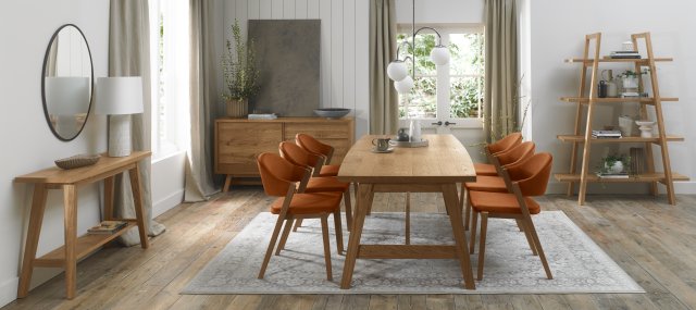 Signature Collection Camden Rustic Oak 6-8 Seater Table & 6 Side Chairs in Rust Velvet
