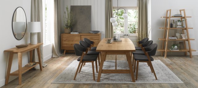 Signature Collection Camden Rustic Oak 6-8 Seater Table & 6 Side Chairs in Dark Grey Fabric