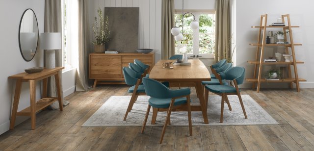Signature Collection Camden Rustic Oak 6-8 Seater Table & 6 Side & 2 Arm Chairs inzure Velvet
