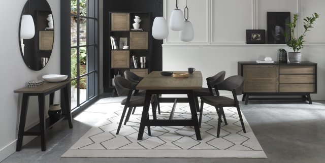 Signature Collection Camden Weathered Oak 4-6 Seater Table & 4 Side Chairs in Dark Grey Fabric