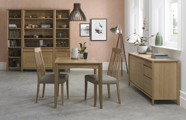 Premier Collection Bergen Oak 2-4 Seater Table & 2 Slat Back Chairs in Grey Bonded Leather