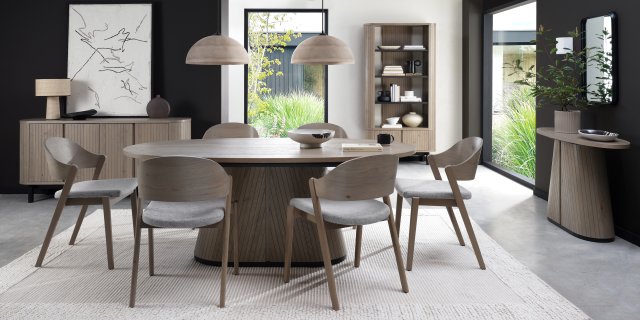 Vega Grey Oiled Oak Ply Back Chair - Grey Fabric - Bentley Designs