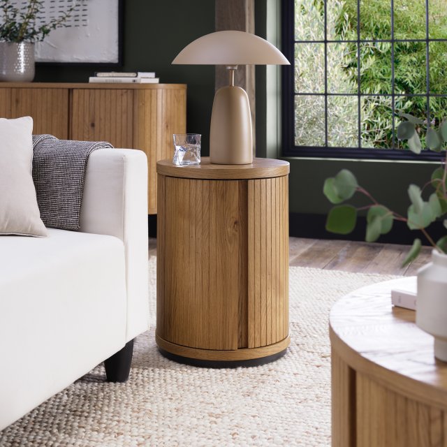 Signature Collection Vega Rustic Oak & Peppercorn Round Lamp Table