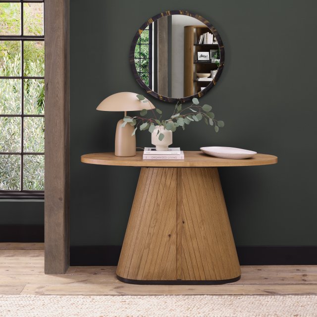 Signature Collection Vega Rustic Oak & Peppercorn Oval Console Table