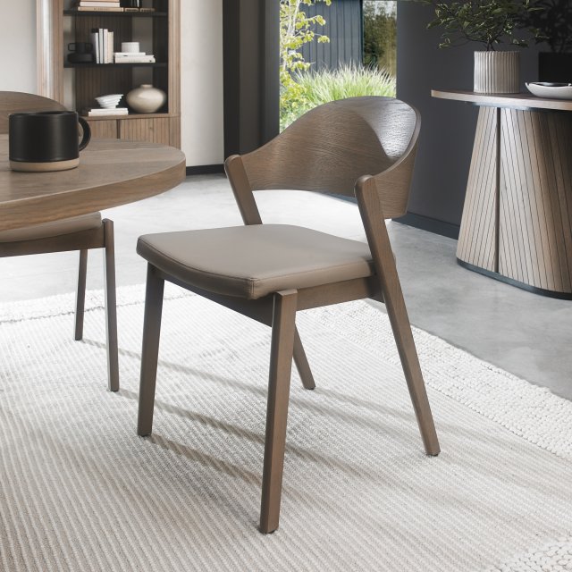 Signature Collection Vega Grey Oiled Oak Ply Back Chair - Grey Bonded Leather (Pair)