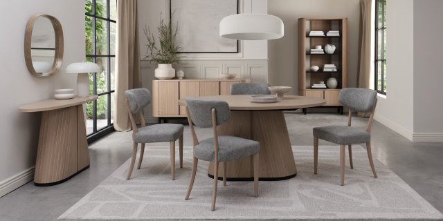 Larsen Scandi Oak Upholstered Chairs in Grey Fabric - Bentley Designs