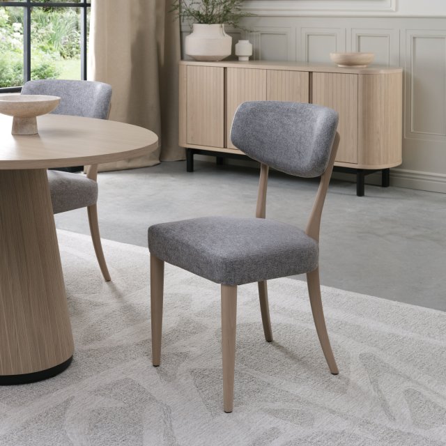 Larsen Scandi Oak Upholstered Chairs in Grey Fabric - Bentley Designs