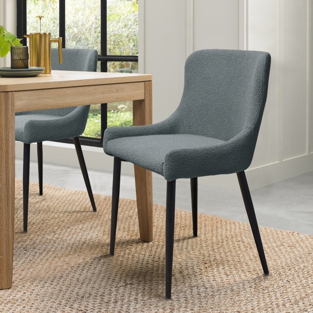 Gallery Collection Rubens - Blue Boucle Fabric Chair with Black Legs (Pair)