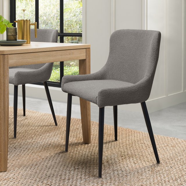Gallery Collection Rubens - Grey Boucle Fabric Chair with Black Legs (Pair)