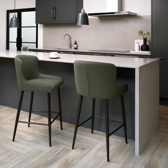 Gallery Collection Rubens - Green Boucle Fabric Bar Stool with Black Legs (Pair)
