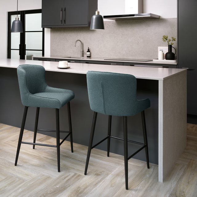 Gallery Collection Rubens - Blue Boucle Fabric Bar Stool with Black Legs (Pair)