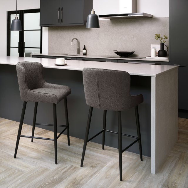 Gallery Collection Rubens - Grey Boucle Fabric Bar Stool with Black Legs (Pair)