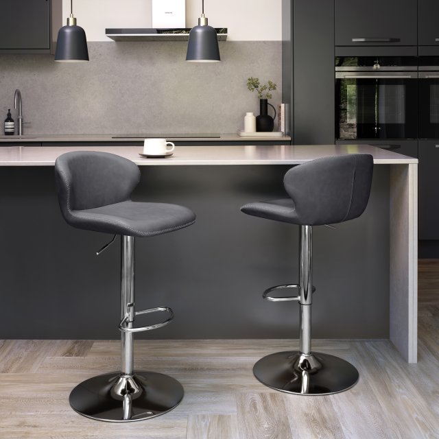 Gallery Collection Rosso - Dark Grey Vintage Faux Leather Gaslift Swivel Barstool with Chrome Base (Single)