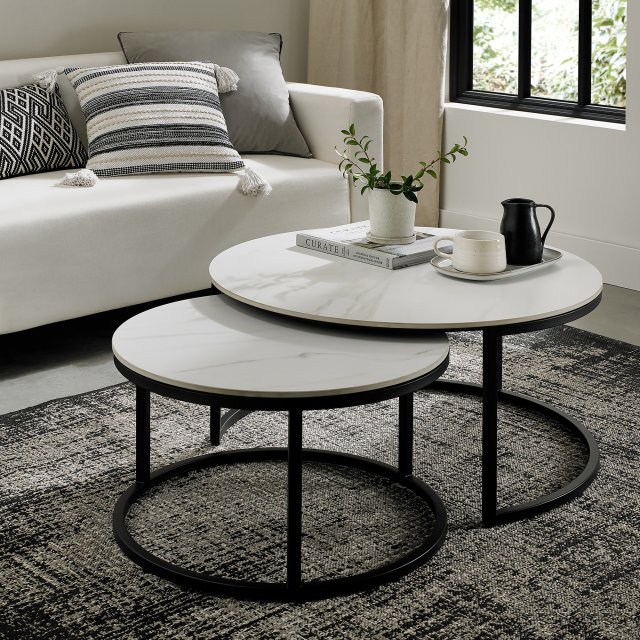 Gallery Collection Mateo - Matt White Sintered Stone Nest of Coffee Tables