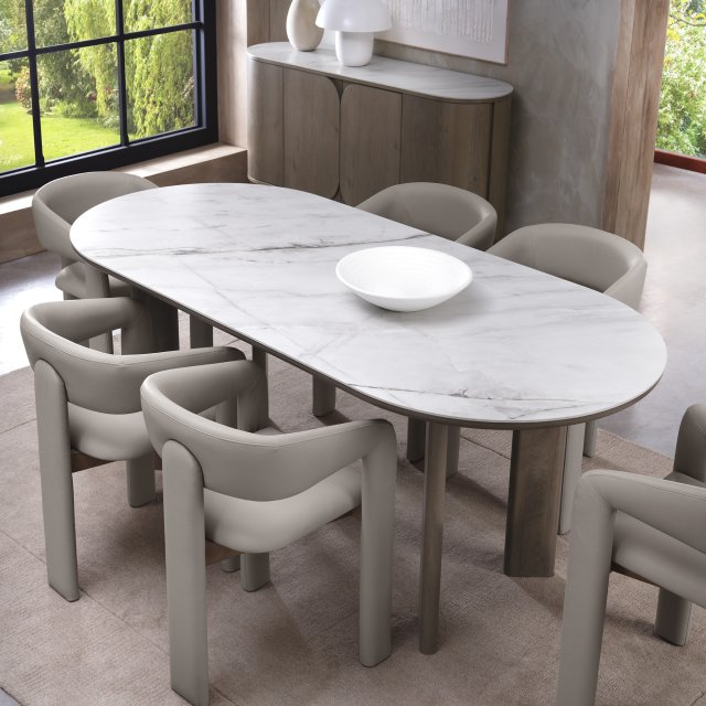 Signature Collection Duo Grey Oiled Oak 6 Seater Table with Monte Blanco Sintered Stone Top