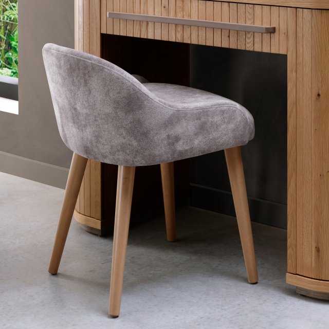 Signature Collection Vega Knotty Oak & Weathered Oak Stool - Pearl Velvet Fabric