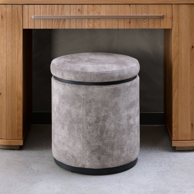 Signature Collection Vega Knotty Oak & Weathered Oak Storage Stool - Pearl Velvet Fabric